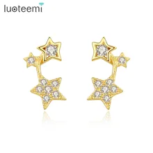 LUOTEEMI серьги-гвоздики со сверкающими звездами для женщин и девушек, вечерние серьги с фианитами из серебра 925 пробы, ювелирные аксессуары