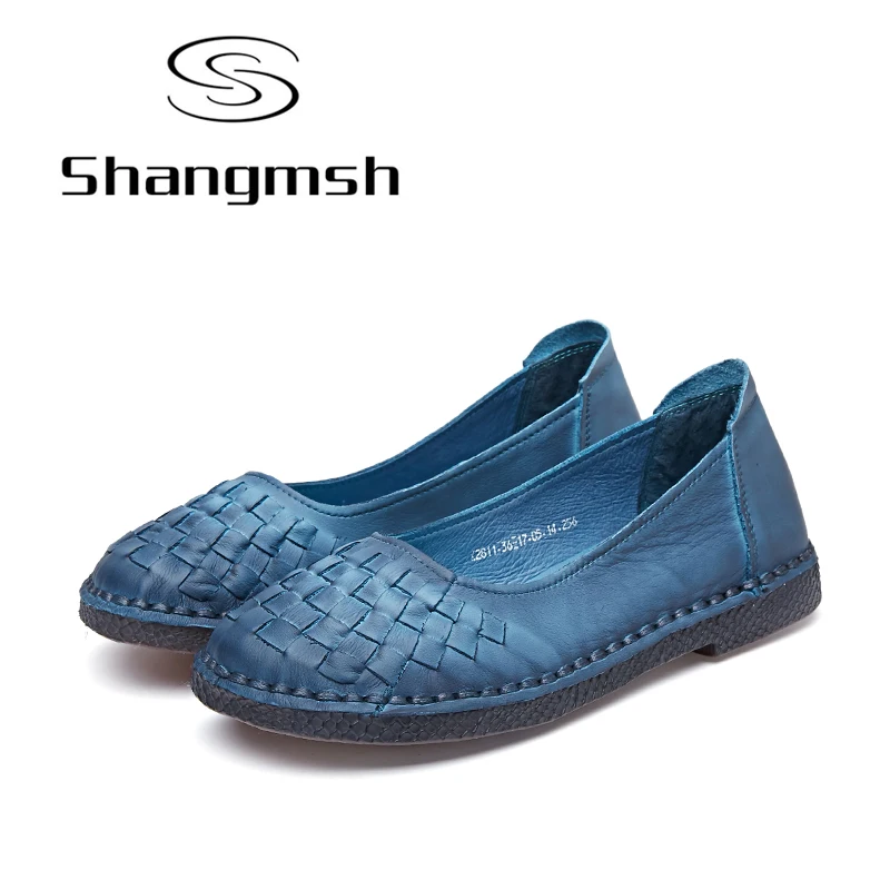 Shangmsh Handmade Casual Shoe Women Driving Soft Flat Solid Genuine Leather Wild Retro Shoes Weave Ladies | Обувь