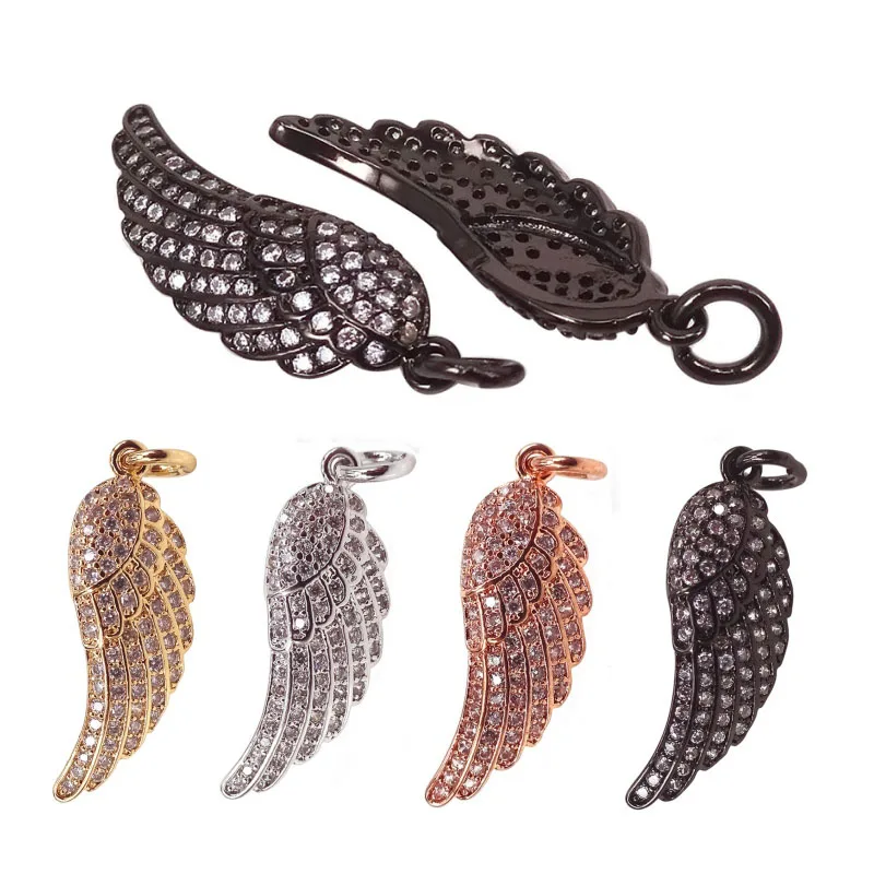 

New Black/Rose gold/Gold/Silver Color & Micro Pave CZ Crystal Angle Wings Pendant Charms for Women Jewelry DIY Handmade Craft