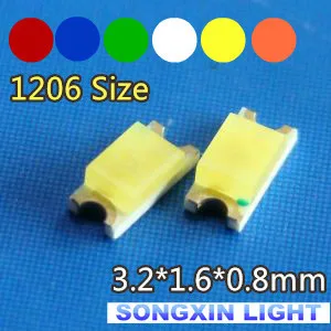 1206 SMD LED 3216LED 6valuesx100pcs=600pcs Red/Green/Blue/White/Yellow/Amber(Orange) Diode Light R/G/B/W/Y/A Size 3.2*1.6 | Инструменты