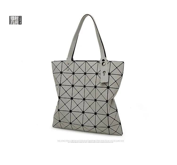 Deformable Women Handbag Geometry Quilted Plaid Mosaic Sequins Mirror Shoulder Tote Bag BaoBao Lattice Laser Foldable PU Bag (19)