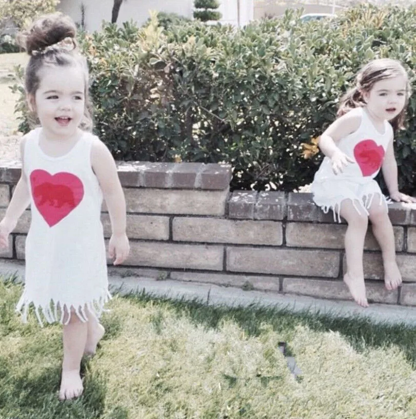 Baby Girls Clothes Red Heart Print Sleeveless Baby Girls Dresses With