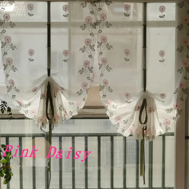 Pink daisy translucidus balloon curtain Terri Wong yarn embroidery