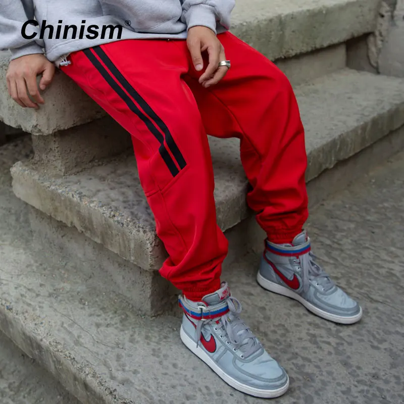 CHINISM полосатые Светоотражающие флисовые брюки для бега мужские зимние 2018 новые Swag Хип-хоп уличные спортивные брюки зимние теплые джоггеры