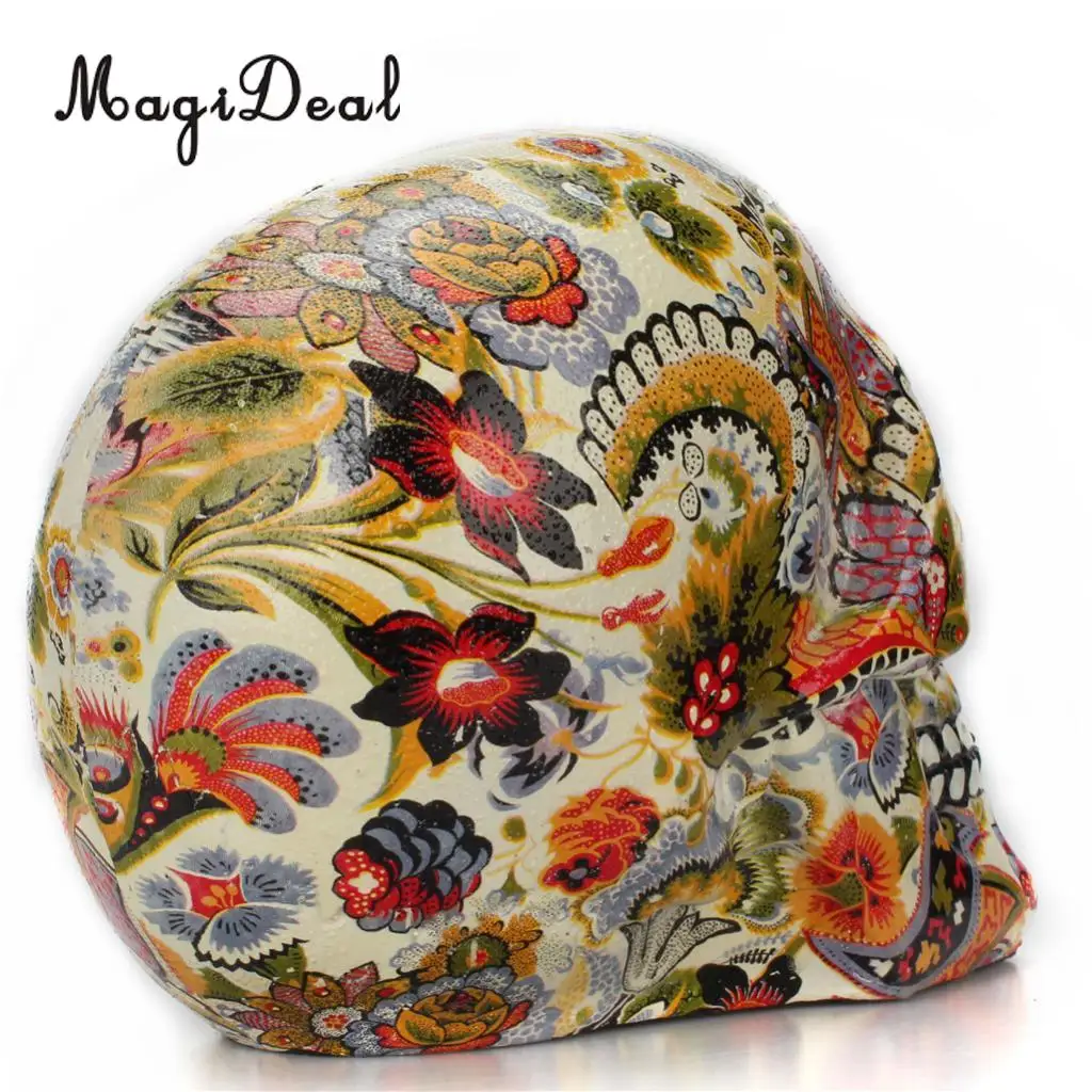 Resin Skull Model Ornament Home Decoration Flower Pattern Water Transfer Printing Souvenir for Halloween and Christmas