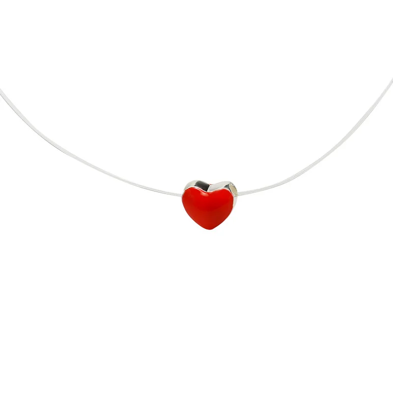 3D Little Red Heart Pendant Anti-allergic Plastic Fishing Line Invisible Chain Necklace for Women