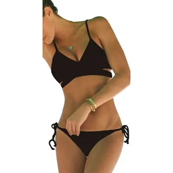 

New Women Swimwear Retro Low Waist Bathing Suits Swimsuit Beachwear Solid Bikini Set