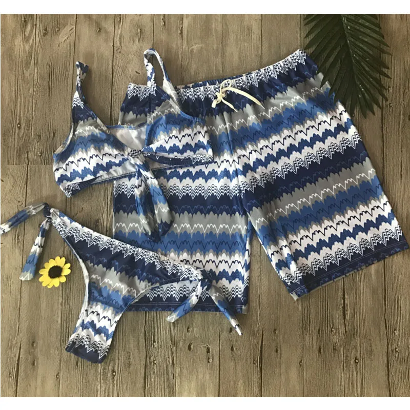 FS 2018 Trunk Print Couple Lovers Swimwear Swimsuits Male Sport Swim Briefs Trunks Female Bikinis Set For Women Bathing Suits_12