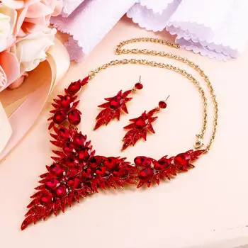 

Tuliper Flower Dubai Jewelry Set Austrian Crystal Wedding Necklace Earrings Set For Women Dangling Earrings Retro Gift