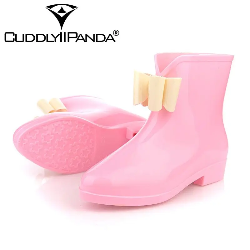 Женские непромокаемые сапоги до середины икры CUDDLYIIPANDA с бантиком на плоской