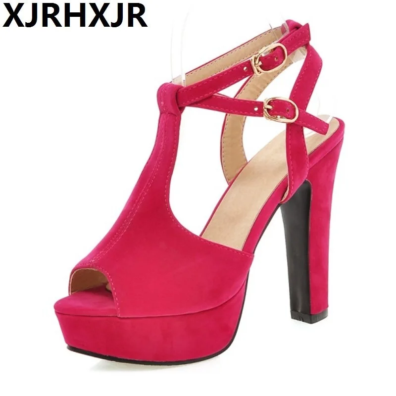 

XJRHXJR Fashion Summer Peep Toe Shoes Woman Sexy High Heels Ladies Platform T-straps Sandals Gladiator Shoes Women Sandals 34-43