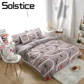 

Solstice Home Textile Gray Park Cartoon Duvet Cover Pillowcase Bed Sheet Boy Kid Teenage Girl Bedding Linens Set Twin Bedclothes