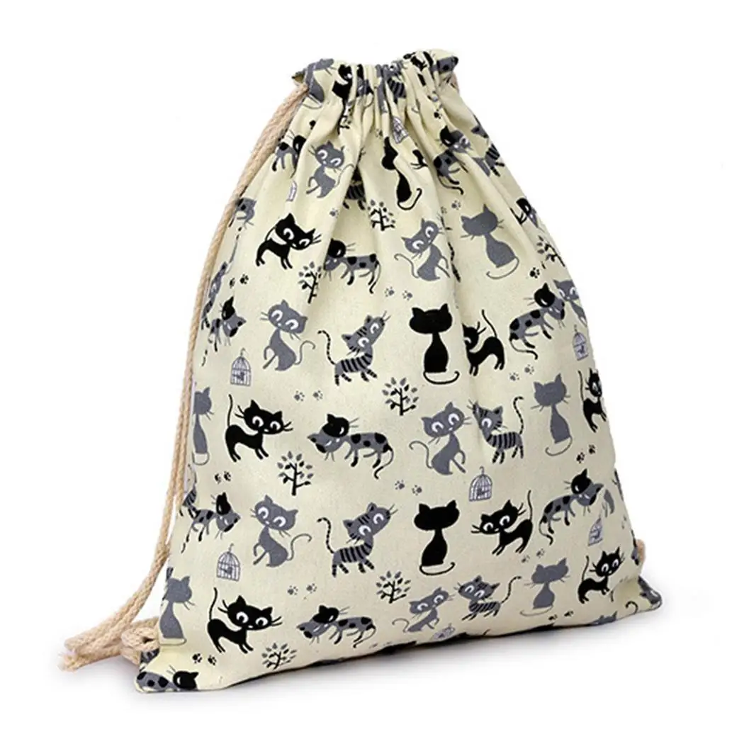 

Women Backpack Canvas Cute Cat Printed Adjustable Straps Backpacks Drawstring Softback Bags Casual Style Bag