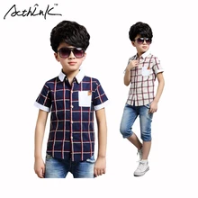ActhInK/клетчатая рубашка с короткими рукавами для маленьких мальчиков; летние хлопковые рубашки для мальчиков; Брендовая детская одежда в Корейском стиле; одежда для детей; MC111