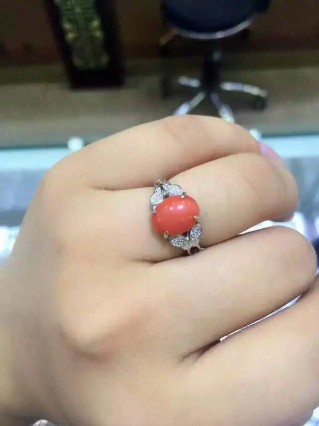 

Natural red coral Ring Natural gemstone Ring S925 sterling silver trendy Elegant Luxury bow women girl wedding gift Jewelry
