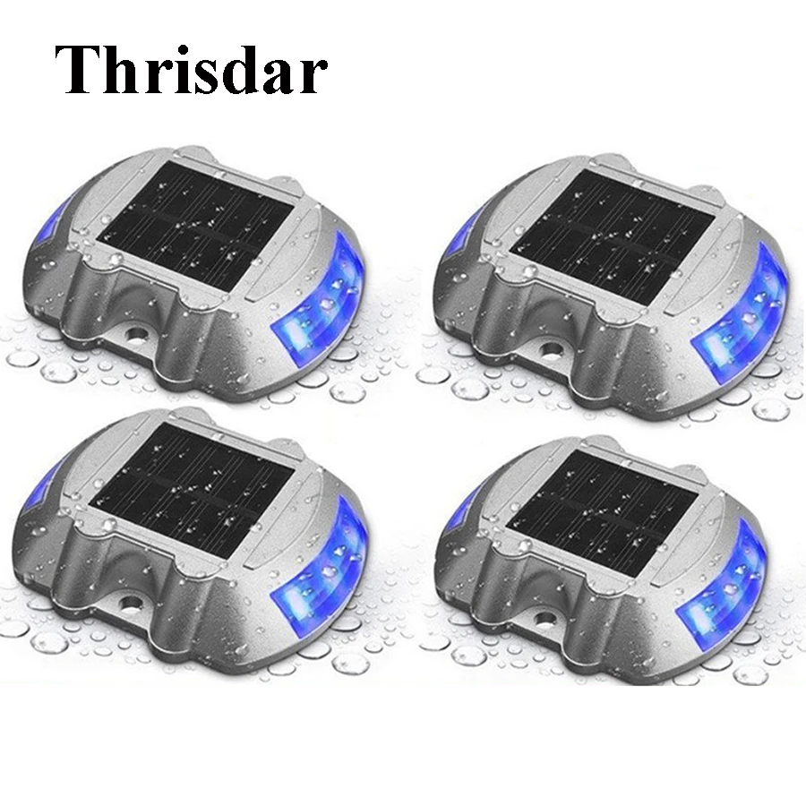 

Thrisdar 3PCS Outdoor Solar Deck Light 6 LED Solar Dock Pathway Marker Road Stud Light Waterproof Highway Security Warning Light