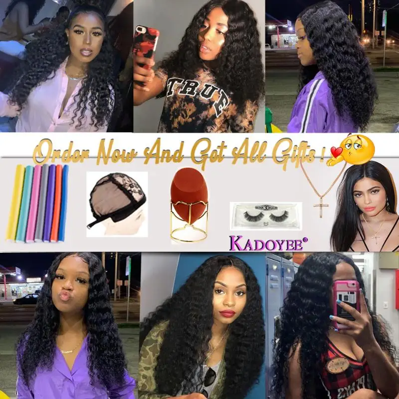 KADOYEE 100% Human Hair Deep Wave Lace Frontal Closure 13X4 Ear TO Ear With Baby Pre Plucked Human Remy Hair Frontal 8-20 Inch