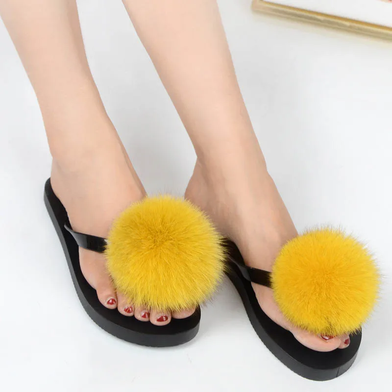 women slippers fox fur pompom (12)