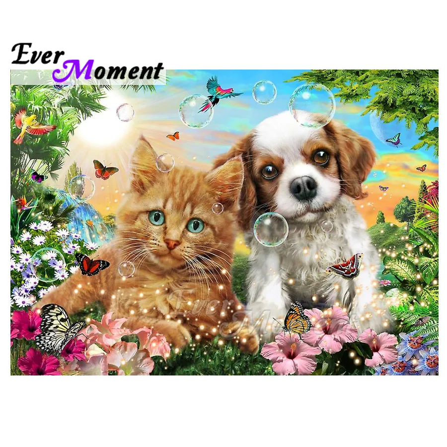 

Ever Moment Diamond Painting Full Square Drill Mosaic Cat Dog Tree Bubble Rhinestone Diamond Embroidery Home Decoration ASF1638