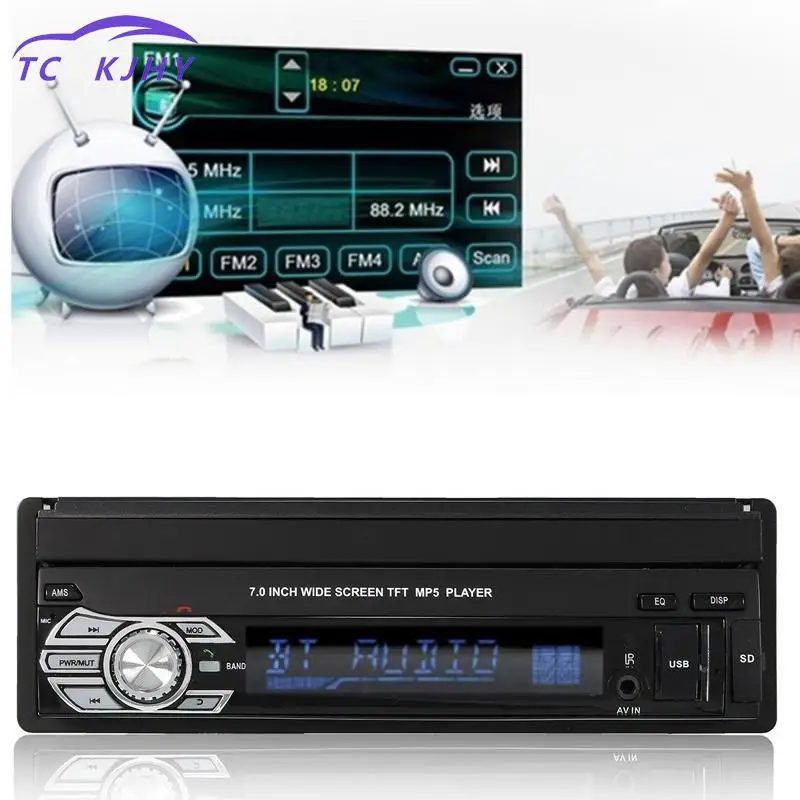 Автомобильный стерео аудио автомобиля радио помощи при парковке Bluetooth 1din 7 дюймов Hd выдвижной Сенсорный экран монитор Dvd Mp5, Sd карт памяти, fm-радио Usb плеер - Цвет: blacka