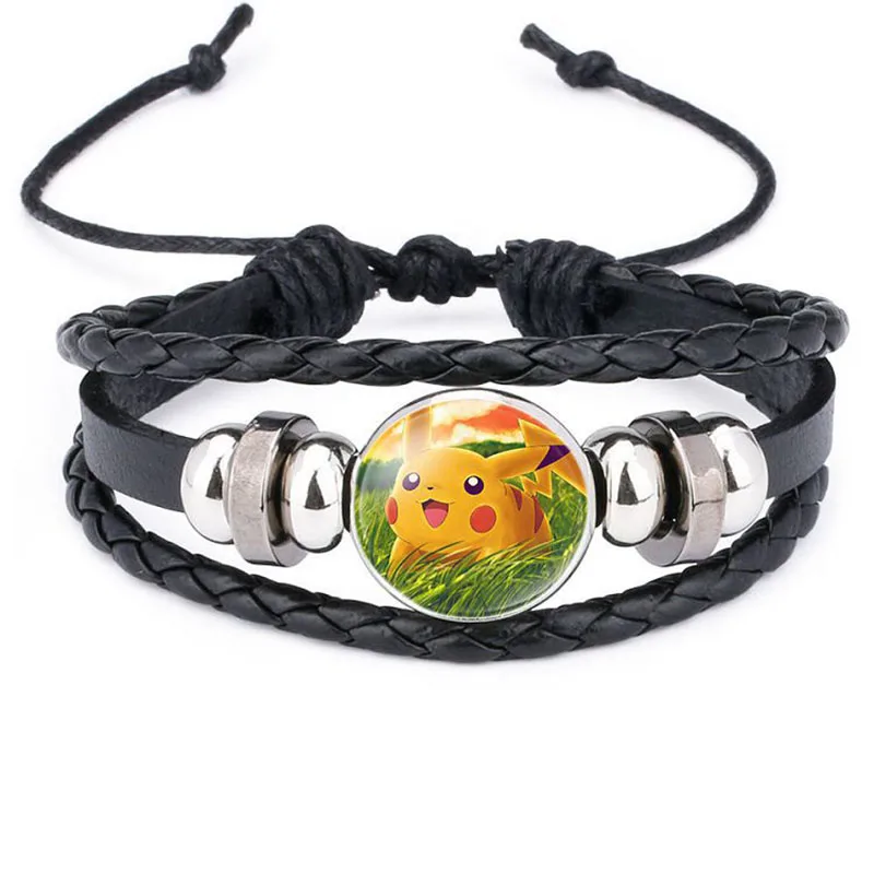 

Pokemon Go Jewelry with Glass Cabochon Pokemon Monster Pikachu Pattern Charm Multilayer Beaded Bracelet Bangle for Unisex Gift