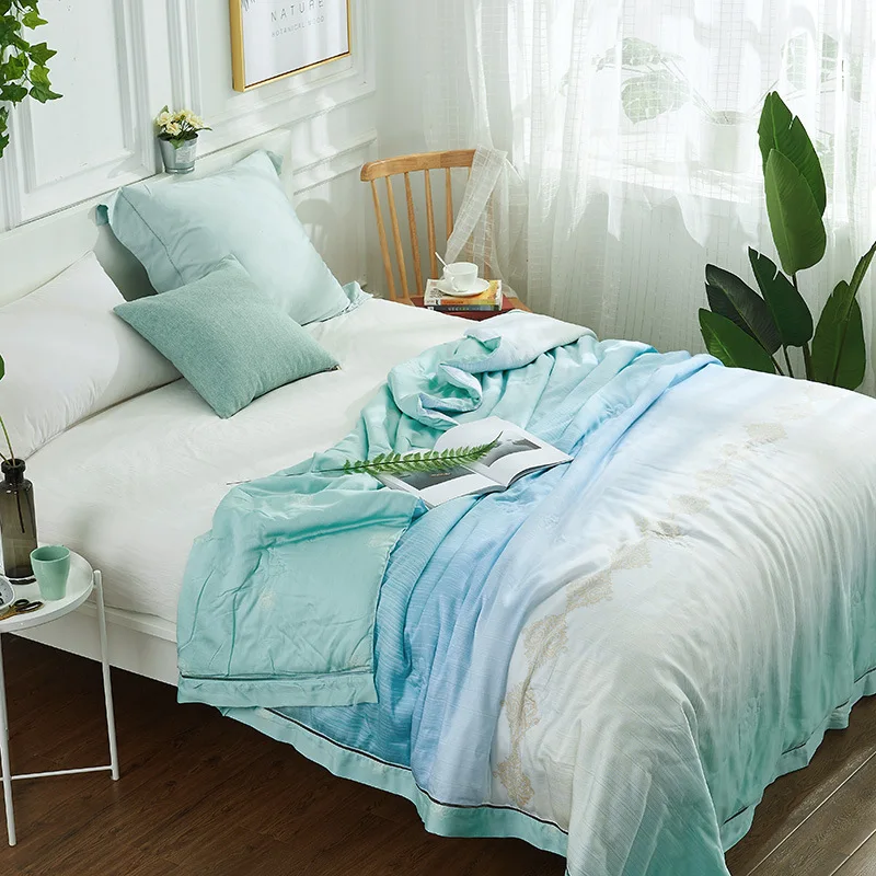 Anmino Double King Queen Size Print Tencel Silk Quilt Bedding Super