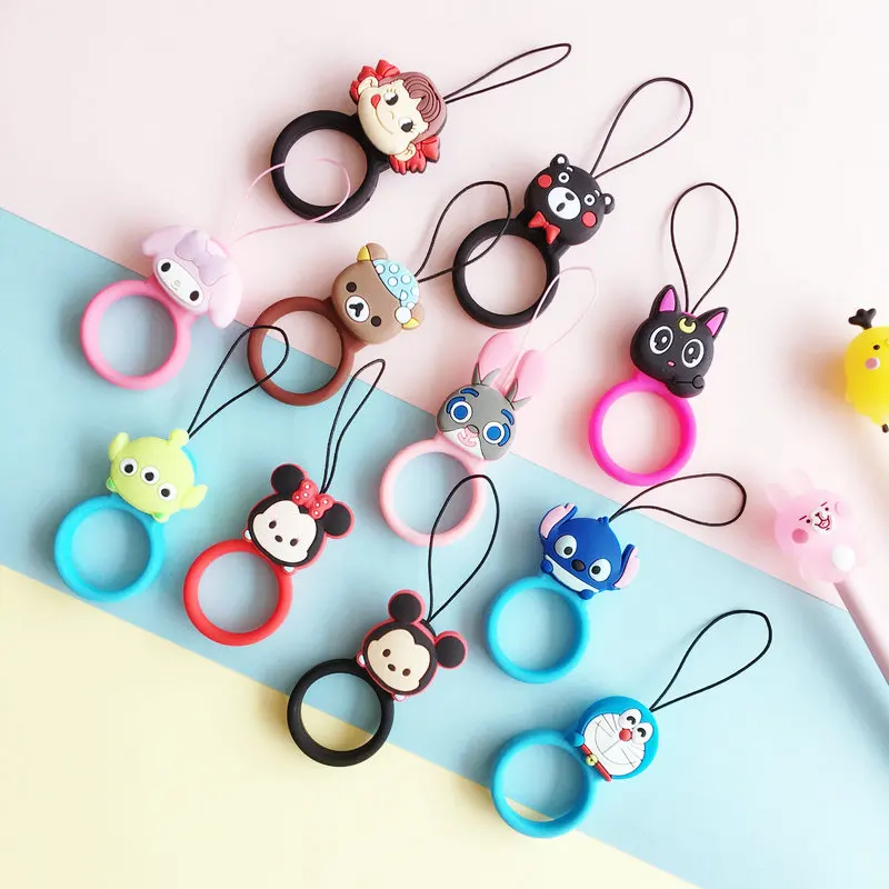

Cute Pendant Universal mobile phone cover Case finger ring, cartoon Doraemon silicone string girl boy soft luna cat lanyard