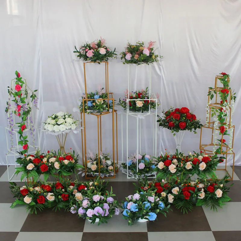 Flone Artificial New Wedding Road Lead Wedding T Stage Decoration Flower Arrangement Forest Series Red Hydrangea Rose Flower Row (2)