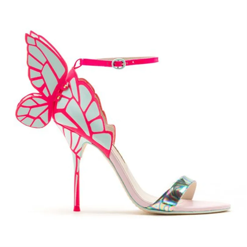 

Woman Sandals Peep Toe Brand Runway Star Runway Shoes Butterfly Wing Decor Ankle-wrap Buckle Strap Novelty Super High Thin Heels