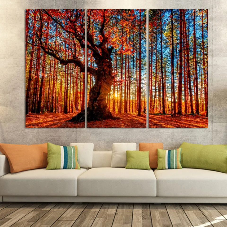 3 Piece Autumn Sun Red Tree Maple Leaf Modern Wall Painting Home 3 Piece Autumn Sun Red Tree Maple Leaf Modern Wall Painting Home