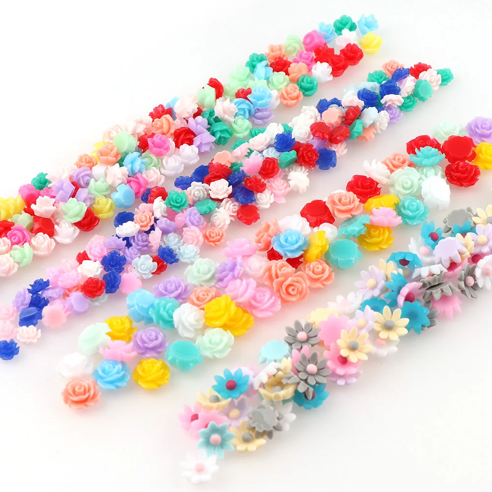 

100Pcs Mix Flaback Resin Flower Cabochon Scrapbook 3D Resin Rose Flower Fit For Phone Embellishment DIY Jewelry Craft