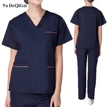 Мужская Хирургическая Одежда с v-образным вырезом и коротким рукавом, салонная одежда для больниц, летние медицинские скрабы для мужчин, униформа медсестры, пальто+ штаны, S-2XL, аптека