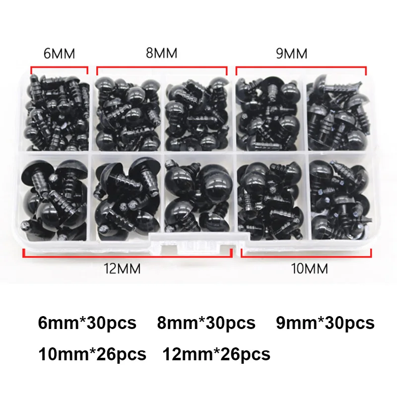 142 шт, 6-12 мм, черные пластиковые защитные глаза для творчества, для плюшевого мишки, мягкая кукла, животное, амигуруми, самодельные аксессуары