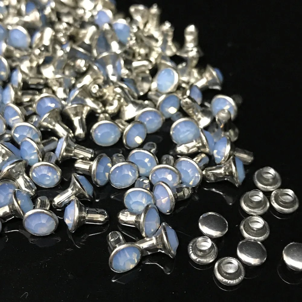

New Coming DIY 50PCS 4MM Air Blue Opal CZ+++ Hardware Rivets Blue Opal Crystal Rivets Leather Craft Punk Studs Fit DIY Making