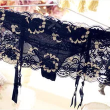 Пикантные женские юбки подвязки Для женщин кружева подвязки Ремни цветочный черный чулки на подвязках с /стринги, пояс для чулок S568