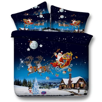 

Santa Claus Bedding Set Twin Full Queen Super Cal King Size Bed Bedspread Comforter Duvet Covers Merry Christmas Blue Snowmobile