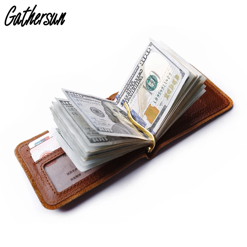 

Gathersun Leather Money Clip Wallet with 6 Credit Card Slots Men's Slim Pocket Wallet Refillable Spring Clip