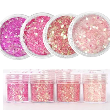 

1 BOX PINK SHINING MIXED GLITTER POWDER SEQUINS NAIL ART DECORATION DUST ROSE RED MERMAID EFFECT ORNAMENTS 10 JAR , 4 COLORS