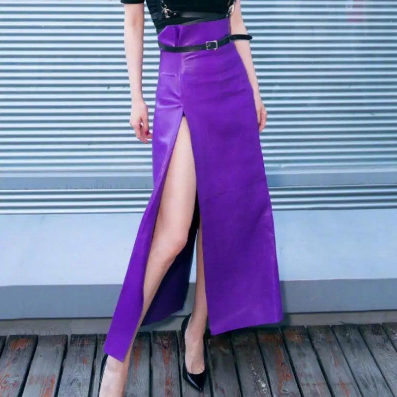 

PU Leather Bodycon Open Slide Skirt High Waist Maxi Long Office Plus Size Skirt