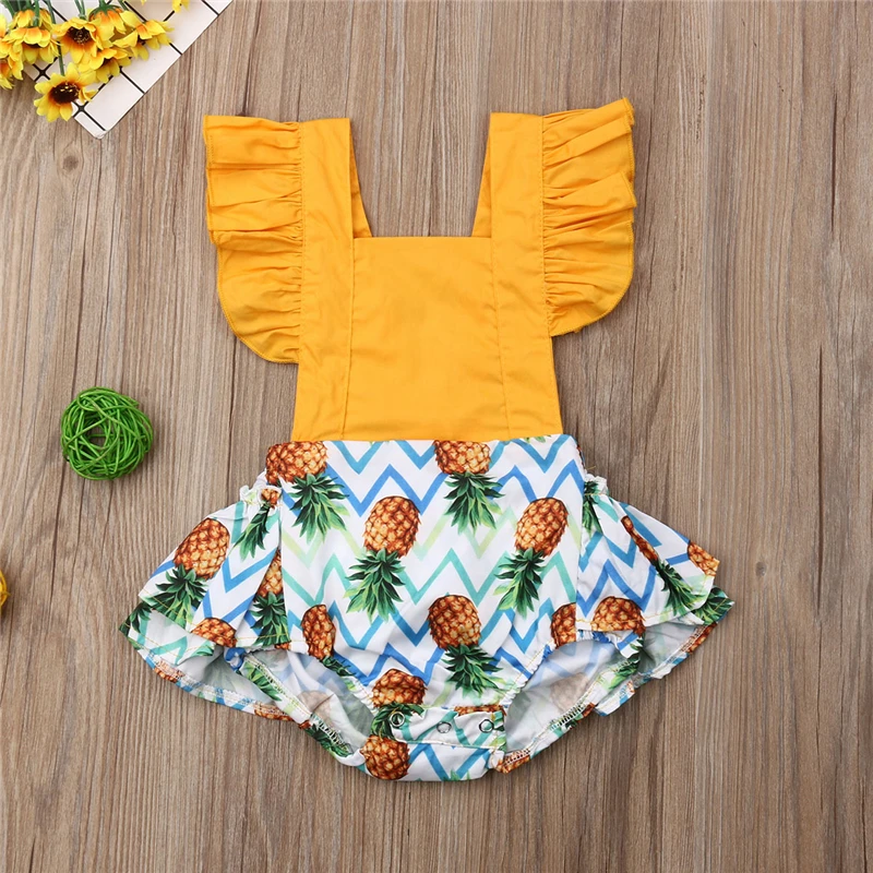 

New Newborn Baby Girl Clothes Pineapple Print Backless Romper Strap Sleeveless Jumpsuit Cute Girl Outfit Summer 2019