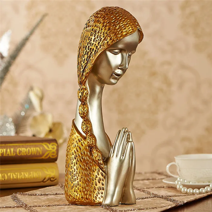 

handmade gold & silver vintge resin pretty girl pray figurine for wedding ornaments modern home decoration