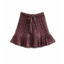 Для женщин сладкий платье с цветным принтом плиссированная юбка mujer женский эластичный пояс агаровое кружево Бант кимоно с завязками мини-юбки QUN285