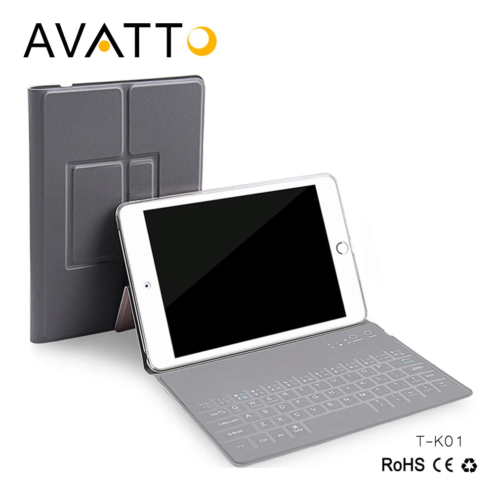 [AVATTO] 9.7 Inch Ultra Slim Bluetooth Tablet Keyboard Stand Protective Leather Case Cover For