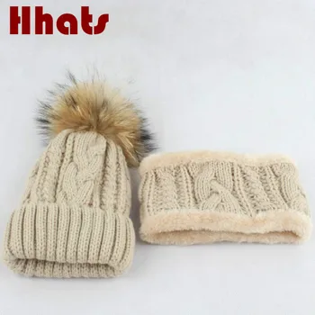 

thick warmer fleece liner winter hat scarf set solid cable knitted beanie Bib set for baby girl autumn kids cap neck ring sets