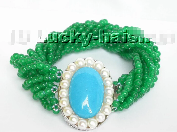 

shipping>>>>natural 10row baroque green jade bracelet cameo clasp
