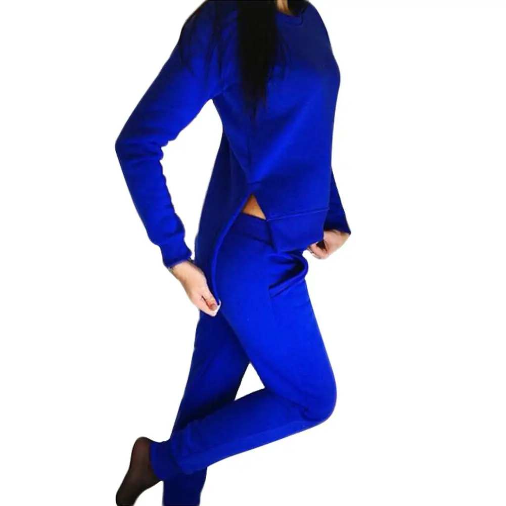 Набор для бега, повседневный спортивный костюм для женщин, костюмы, толстовки, Толстовка+ спортивные штаны для бега, 2 вещи в комплекте, женский костюм, спортивный костюм - Цвет: Синий