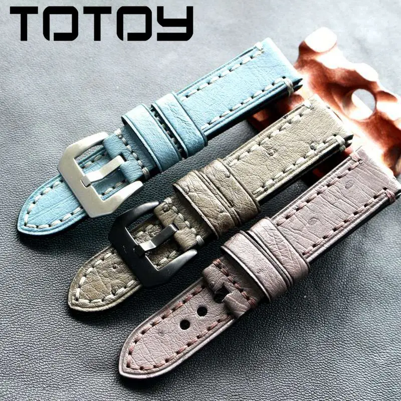 

TOTOY Handmade South African Ostrich Leather Strap, 20MM 22MM 24MM Retro Men's PAM Military Watch Leather Rough Wind Watchbands