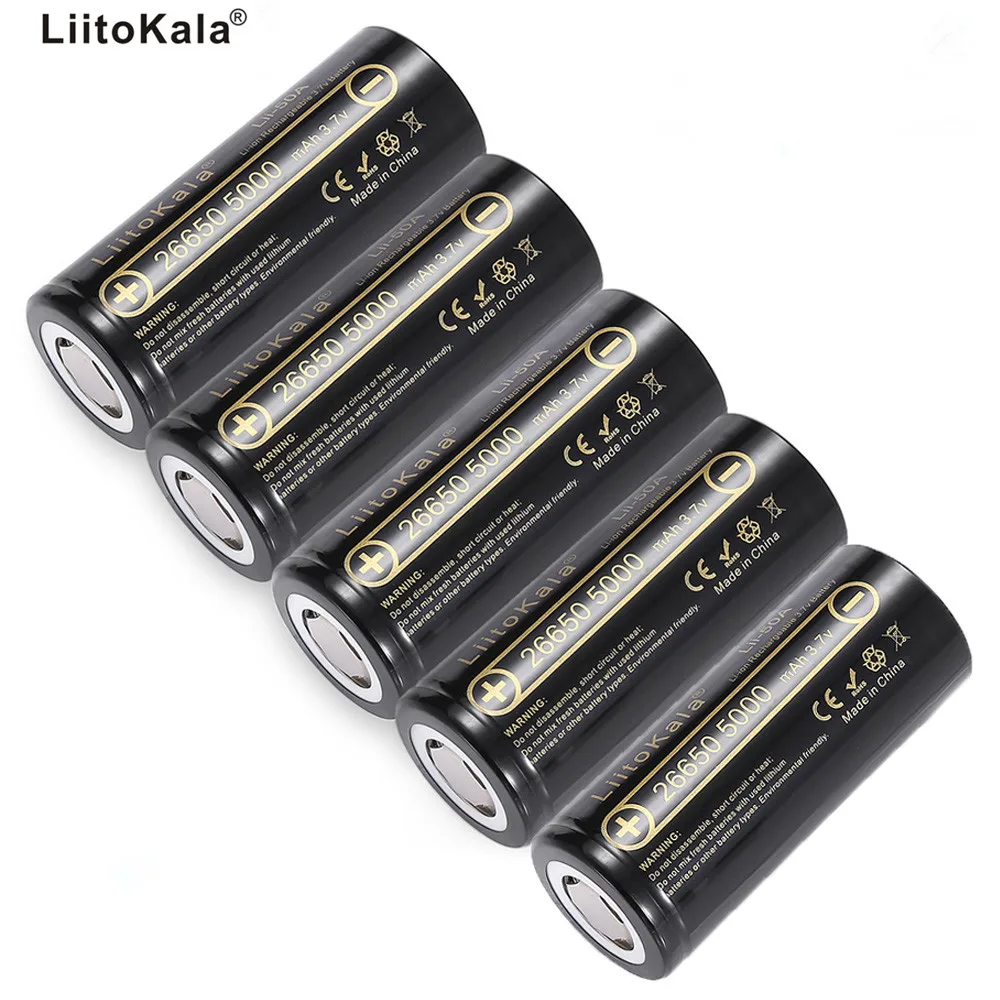 LiitoKala Lii-50A 26650 5000mah 26650-50A литий-ионная аккумуляторная батарея 3,7 v для фонарика 20A новая упаковка