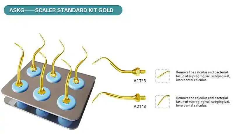 

1 PCS ASKG AMDENT Scaler Standard Kit GOLD WITH AMDENT TIPS #37 #39 DENTAL MATERIAL