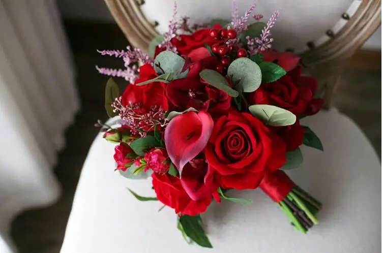 JaneVini винтажный Красный букет невесты из роз искусственная Калла Лилия невесты ручной Букет Свадебные цветы Букеты Ramillete Novio